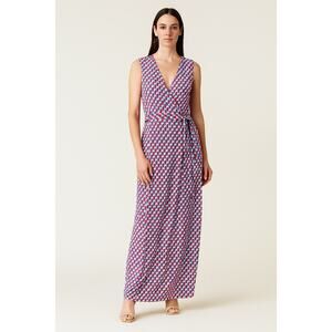 Diane von Furstenberg Maxi Wrap Dress Red/Blue Geometric Print Size S Viscose‎